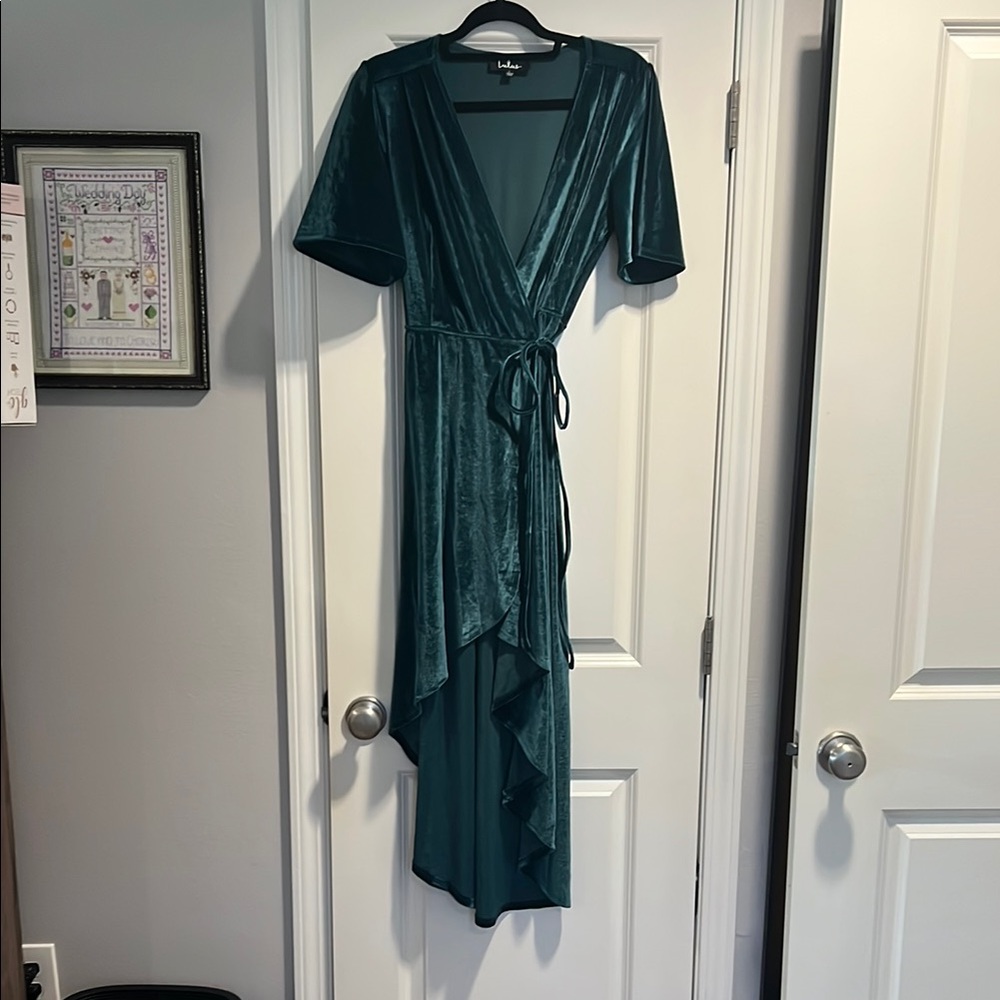 Lulu's Emerald Green Wrap Cocktail Dress with High-Low Hem